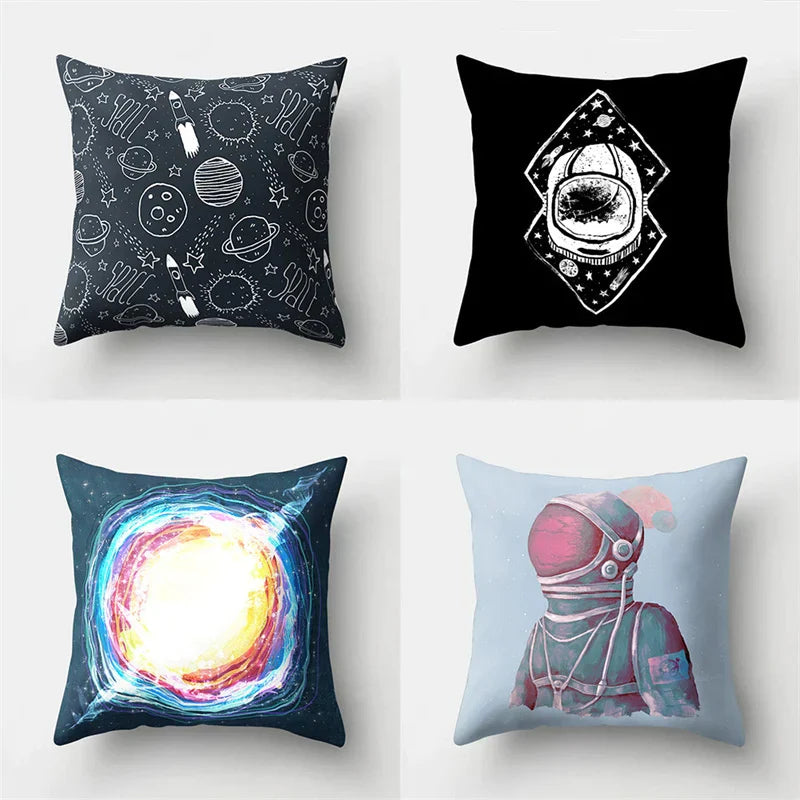 DecorBites™ Cartoon Planet Astronaut Moon Rocket Pillow Case 45x45cm Square Cushion Cover
