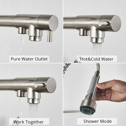 Grifo Filtro de Agua de Cocina Decorbites™: Mezclador de Tres Picos, Rotación de 360°, Función de Purificación de Agua