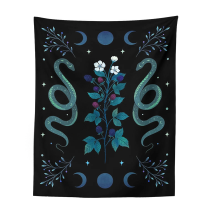 Decobites Moon Phase Wall Hanging Tapestry in Olive Leaf Green & Black - Boho Room Decor