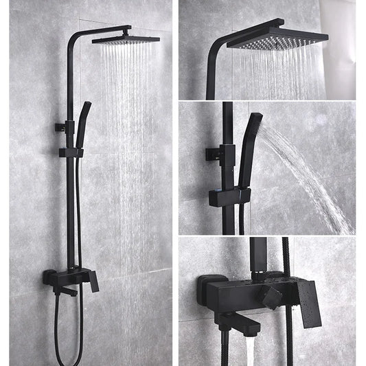 DecorBites™ Black Brass Shower Set with Tub Faucet - Rainfall Bath Mixer for Bathtub