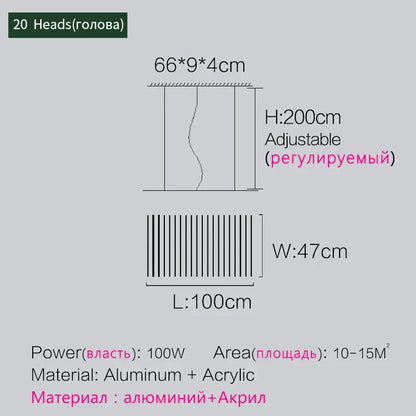 Lámpara de araña lineal DecorBites™ con forma de espina de pez: Iluminación nórdica minimalista para comedor, oficina o sala de estar