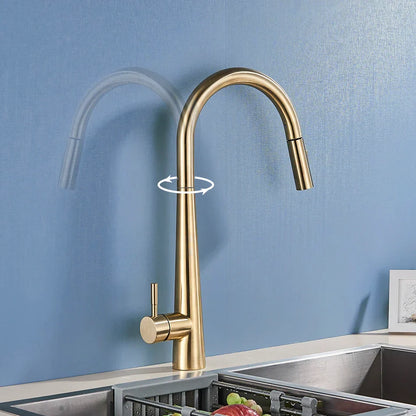 DecorBites™ Gold Swivel Kitchen Faucet with Pull Down Sprayer