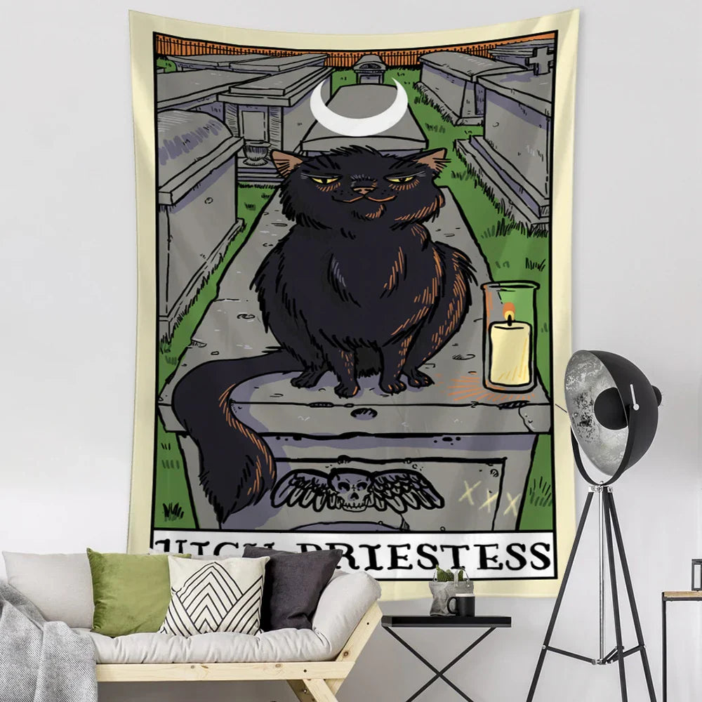 Decobites Black Cat Tarot Tapestry: Psychedelic Hippie Wall Hanging Room Decor