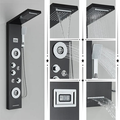 مجموعة دش DecorBites™ Black Rainfall مع نظام تدليك وشاشة درجة الحرارة