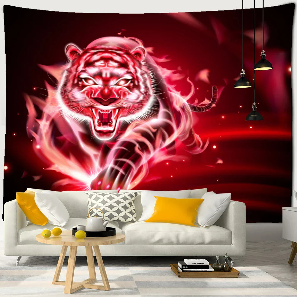 Psychedelic Tiger Tapestry Wall Hanging by Decobites - Witchcraft Animal Art for Hippie Home