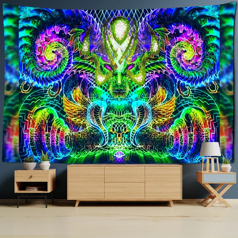 Psychedelic Eyes Tapestry Witchcraft Abstract Colorful Grim Reaper Hippie Home Decor by Decobites