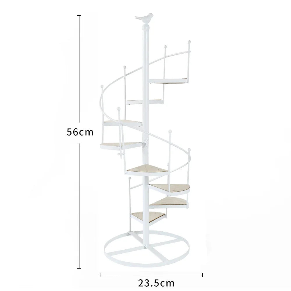 حامل نباتات حديدي على شكل درج من ديكوربايتس™، مكون من 8 طبقات، مع لوح خشبي