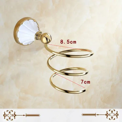 DecorBites™ Gold & White Bathroom Accessories Set: Corner Shelf, Paper Holder, Towel Holder, Toilet Brush Holder, Towel Rack
