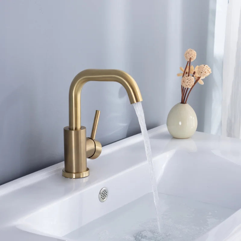 Bathroom Faucet  Brushed Gold Bathroom Basin Faucet Cold And Hot Sink Mixer Sink Tap Single Handle Deck Mounted Water Tap