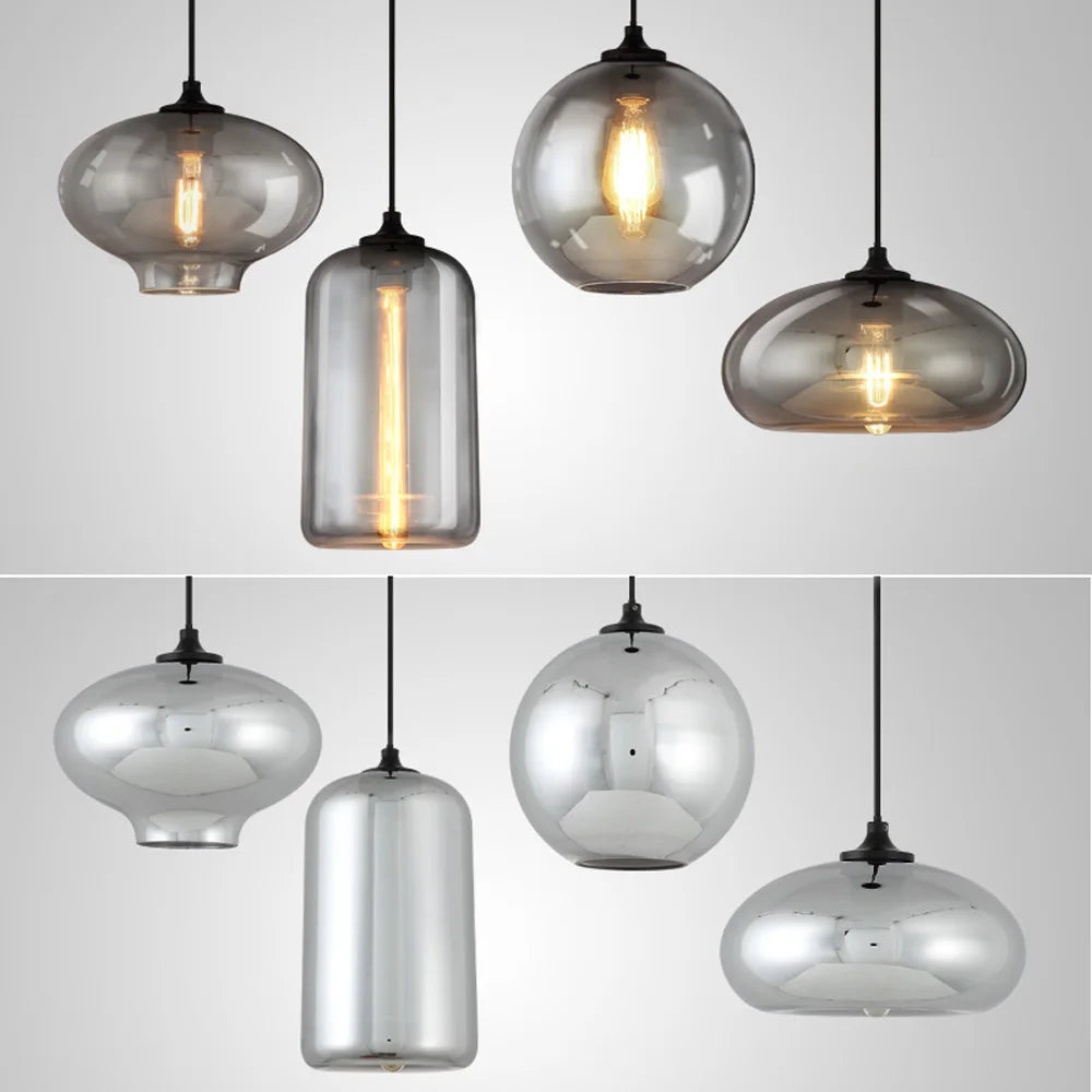 DecorBites™ Gray Glass Pendant Light for Bar Stair Dining Room E27 Edison Lamp Lighting