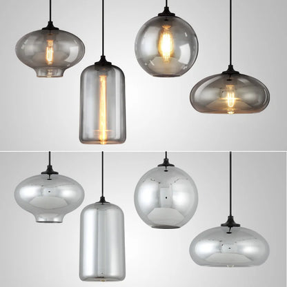 DecorBites™ Gray Glass Pendant Light for Bar Stair Dining Room E27 Edison Lamp Lighting