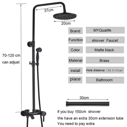 DecorBites™ Black Bathroom Shower Faucet Mixer with 8" Rainfall Shower, Wall Mount Tub Spout
