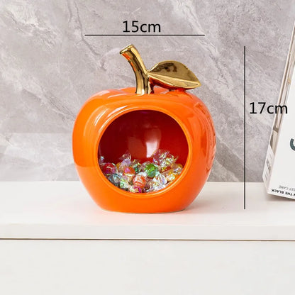 DecorBites™ Apple Hollow Golden Ceramic Art Crafts Candy Jar Storage Home Decor