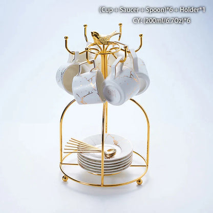 Juego de té DecorBites™ de cerámica de mármol de 200 ml con cuchara y platillo