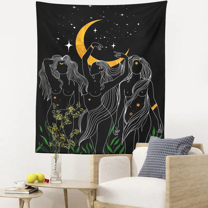 Decobites Moon Woman Tapestry: Psychedelic Art Wall Hanging for Boho Decor