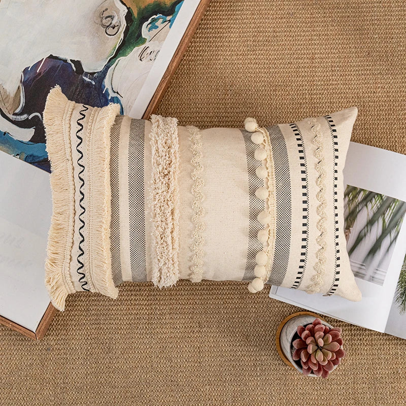 DecorBites™ Bohemian Cotton Cushion Cover 30x50cm/45x45cm Beige for Home Decor Sofa Bed