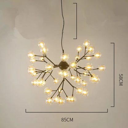 DecorBites™ Heracleum Firefly Glass Ball Chandelier: Gold Luxury Lighting for Dining Kitchen Staircase