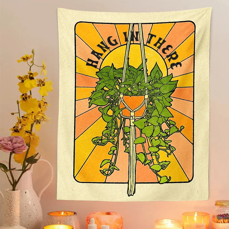 Tapiz botánico DecorBites™ para colgar en la pared, ideal para una decoración del hogar con estética de los años 70.