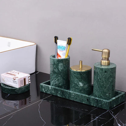 DecorBites™ Dark Green Marble Bathroom Set - Nordic Light Luxury Tray Toothbrush Holder Soap Dispenser Kit