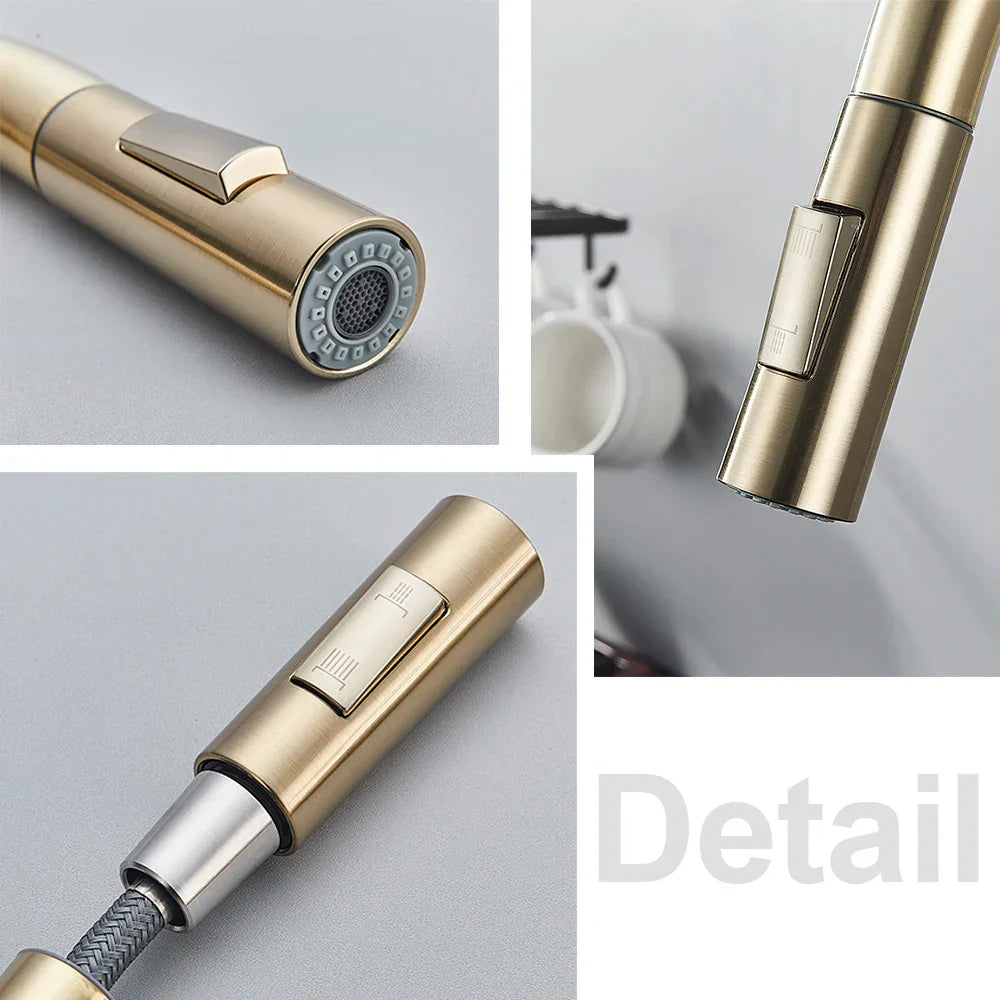 DecorBites™ Brushed Gold Kitchen Faucet with 360° Rotating Spout and Two Outlet Modes