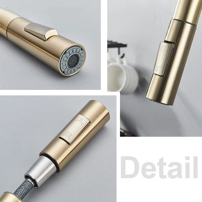 DecorBites™ Brushed Gold Kitchen Faucet with 360° Rotating Spout and Two Outlet Modes