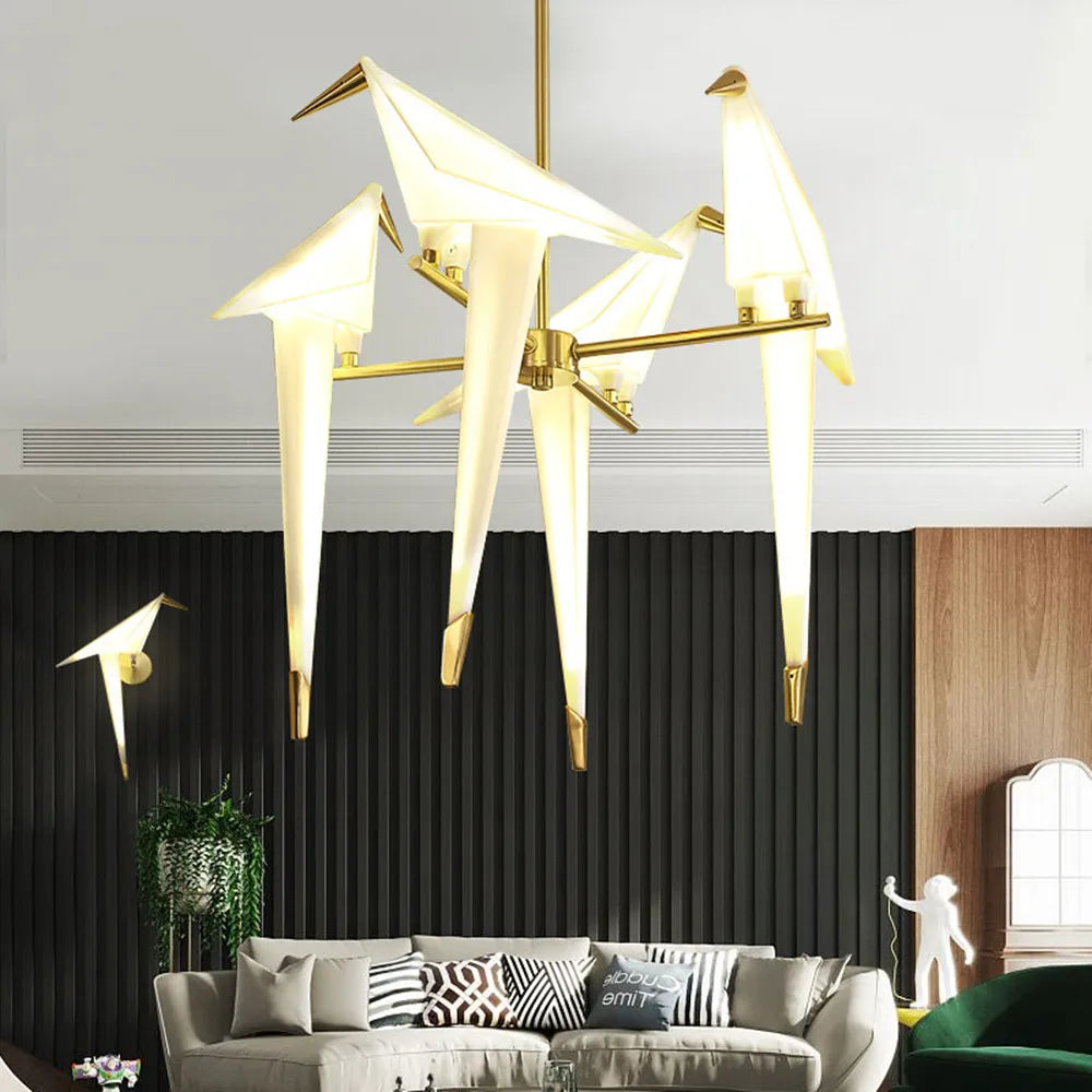 DecorBites™ Gold Cage Origami Bird Chandelier - Modern Light Fixture for Home Decor