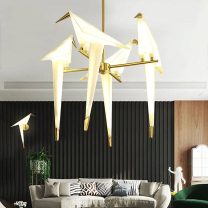 DecorBites™ Gold Cage Origami Bird Chandelier - Modern Light Fixture for Home Decor