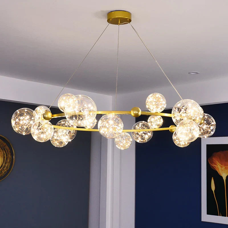 Lámpara de araña de bola de cristal Golden Ring™ con control remoto para sala de estar y comedor Decorbites