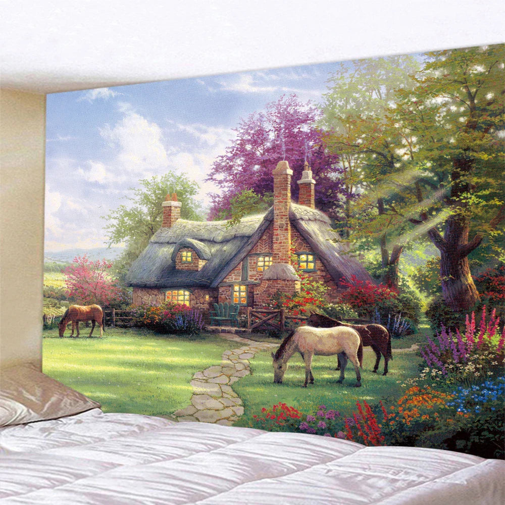 Decobites Forest Fairy Tale Cottage Home Decoration Art Tapestry Hippie Wall Hanging