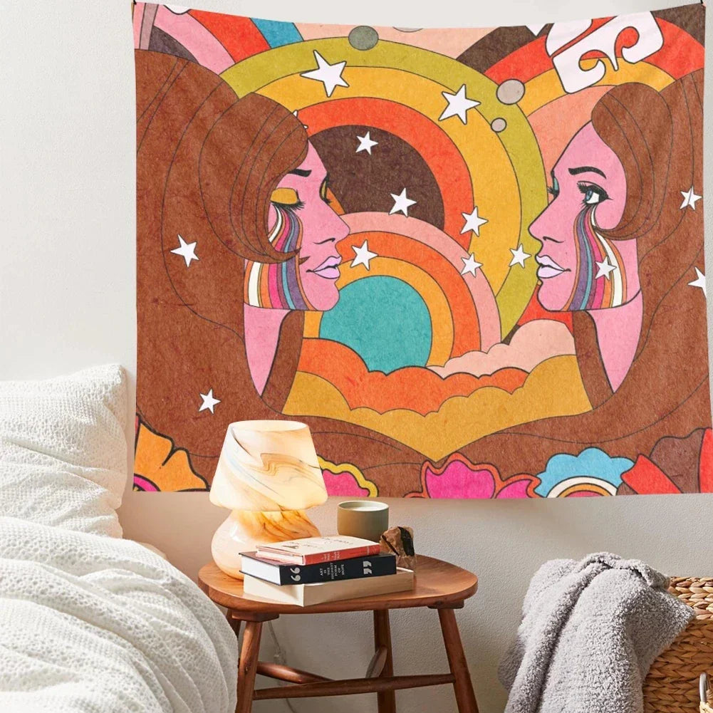 Decobites Rainbow Psychedelic Tapestry: Colorful Trippy Wall Decor for Girls' Dorm