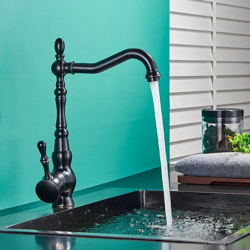 DecorBites™ Black Bronze Kitchen Faucet Deck Mounted 360° Rotation Hot Cold Mixer Tap