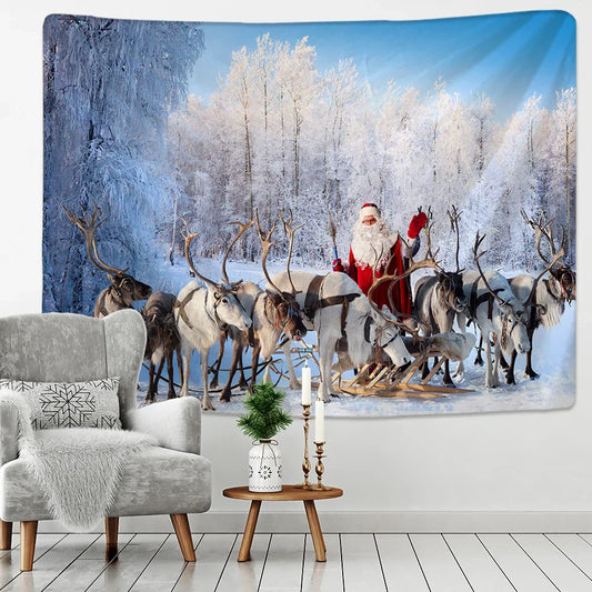 Decobites Xmas Santa Deer Tapestry Wall Hanging for Festive Home Decor