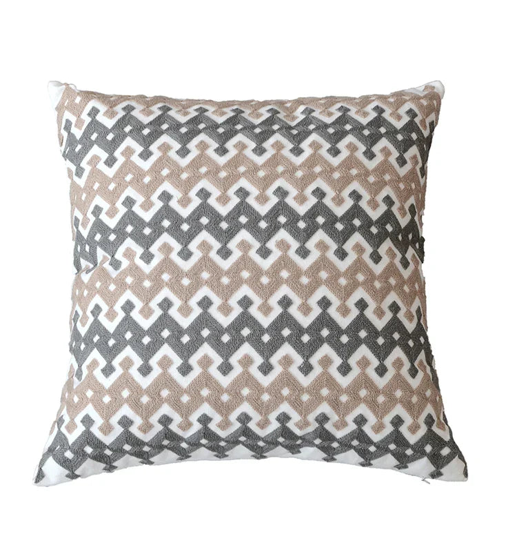 DecorBites™ Grey Embroidered Cotton Pillow Cover 45x45cm for Home Decor and Living Room