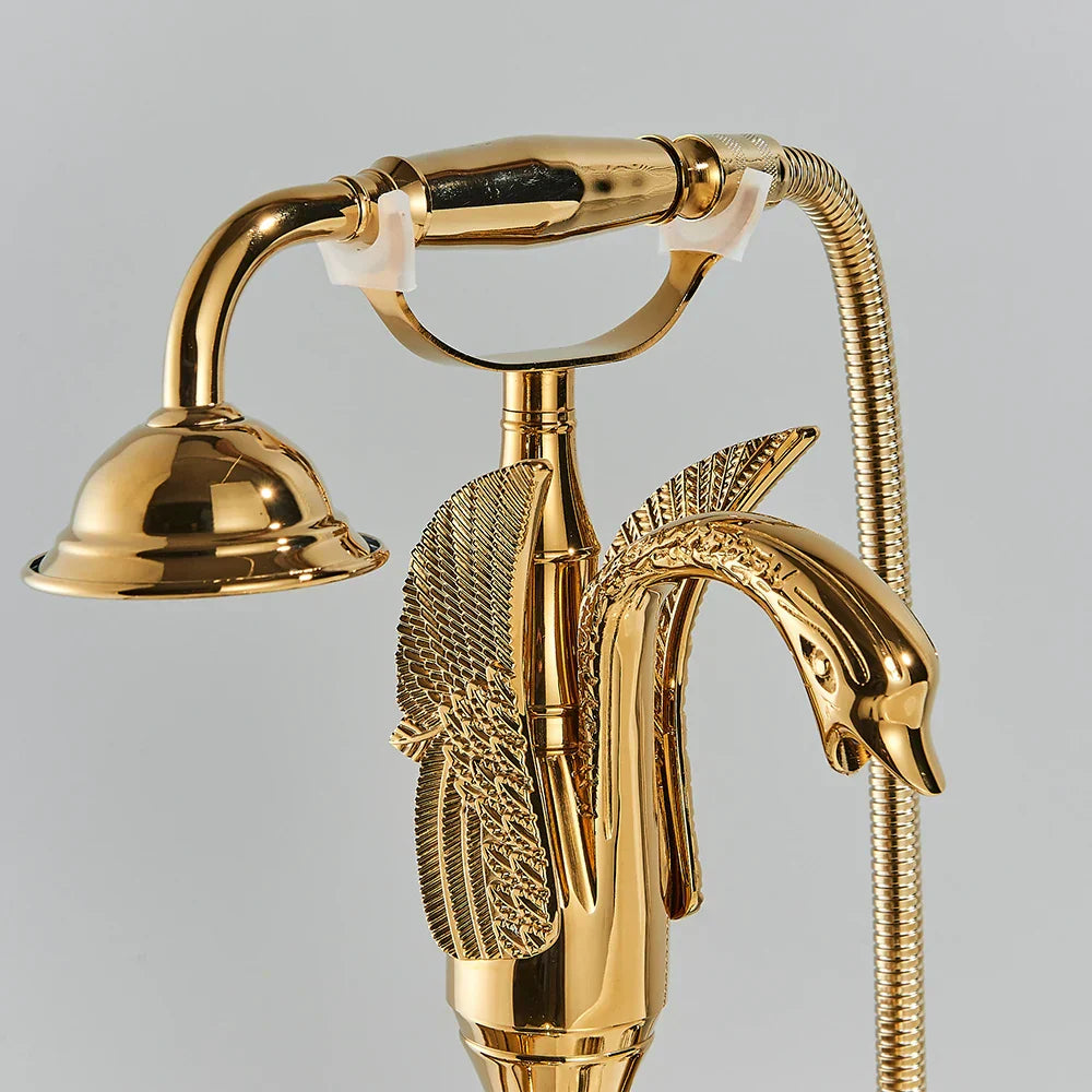DecorBites™ Golden Bird Freestanding Bathtub Faucet with Dual Crystal Handles