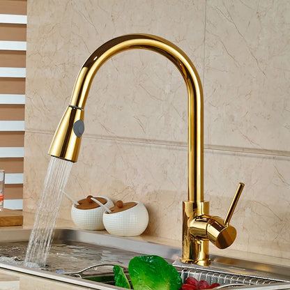 DecorBites™ Gold Brass Kitchen Faucet Rotatable Mixer Tap Single Handle Hot&Cold Water