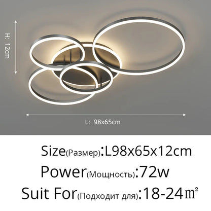 DecorBites™ LED Rings Ceiling Chandelier: Dimmable Living Room Lighting, Modern Parlor Foyer Decor
