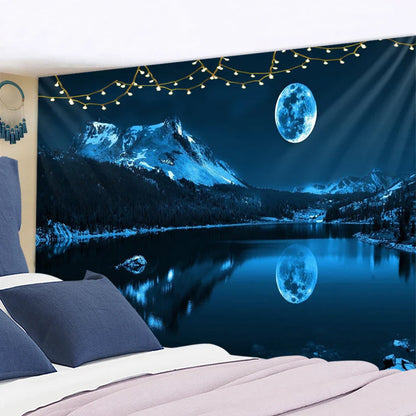 Decobites Psychedelic Moonlight Night View Tapestry Wall Hanging for Home Decor