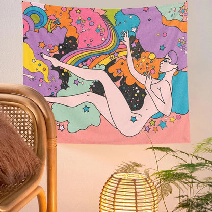 Decobites Rainbow Psychedelic Tapestry: Colorful Trippy Wall Decor for Girls' Dorm