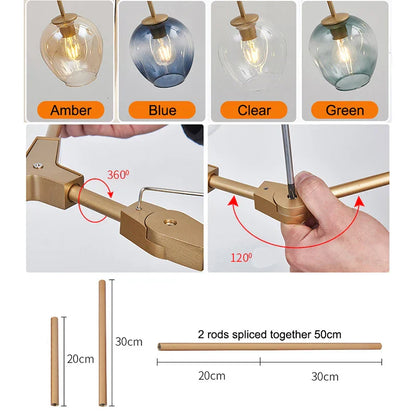 ديكوربايتس™ مصباح معلق زجاجي أسود ذهبي صناعي لغرفة الطعام والدرج العلوي ومصباح نورديك