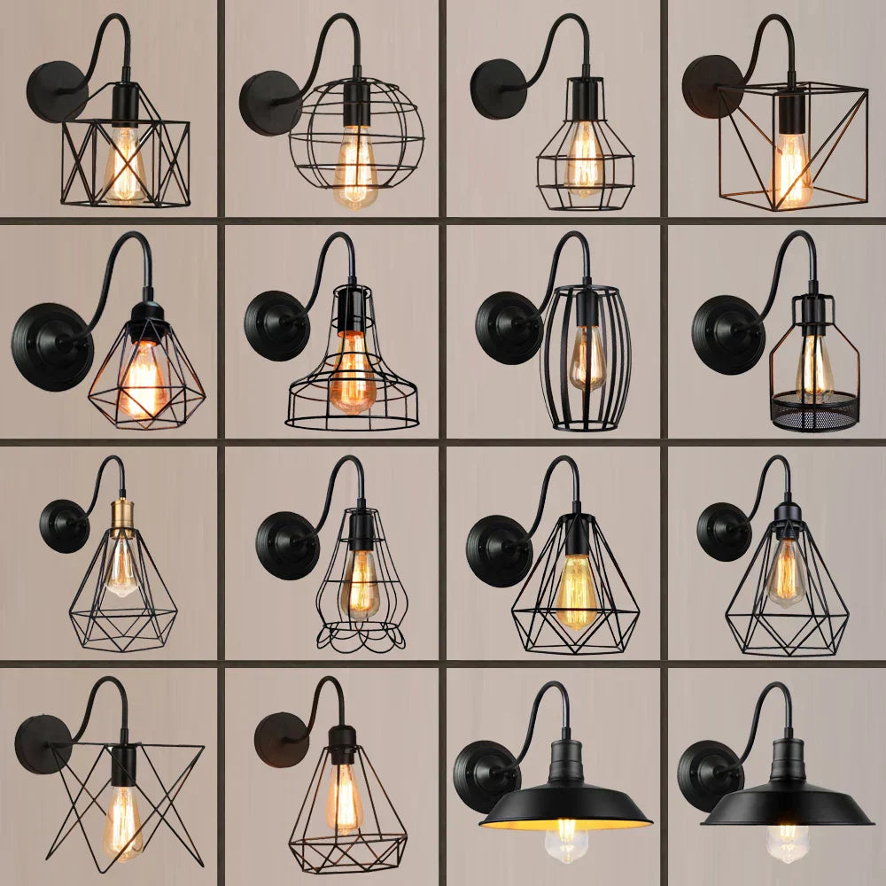 DecorBites™ Black Cage Guard Wall Sconce LED Lamp Indoor Retro Lighting Fixture