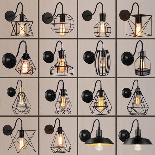DecorBites™ Black Cage Guard Wall Sconce LED Lamp Indoor Retro Lighting Fixture