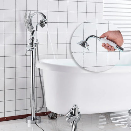 DecorBites™ Black Bathtub Faucet Hot Cold Water Mixer Taps Shower Set Floor Mounted