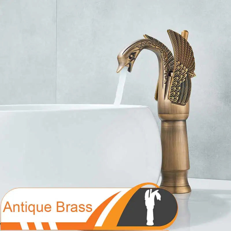 DecorBites™ Golden Swan Bathroom Mixer Faucet - Deck Mount Basin Tap with One Handle