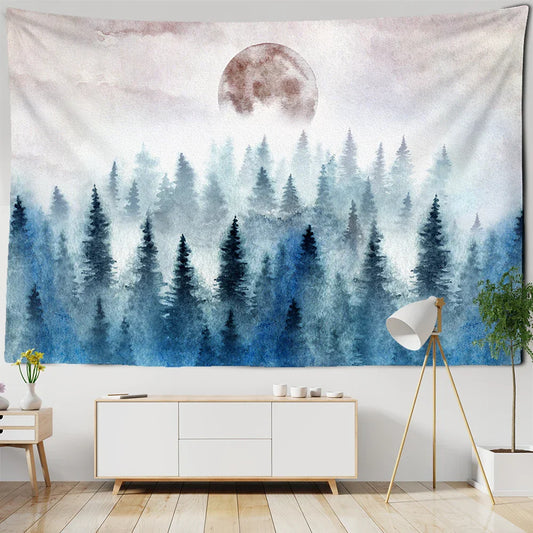 Decobites Foggy Forest Tree Tapestry Living Room Decor