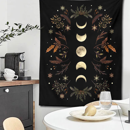 Decobites Moon Phase Boho Wall Tapestry: Black Psychedelic Carpet for Home Decor