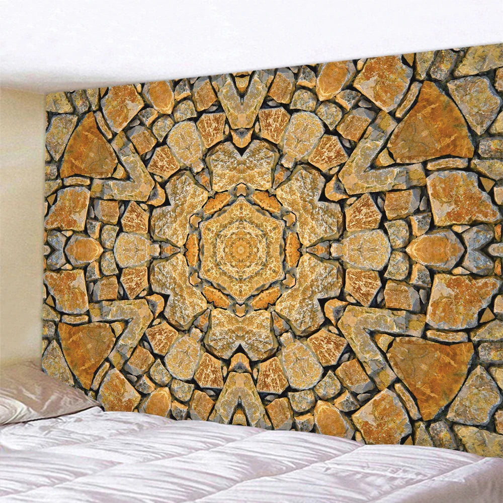 DecorBites™ Brick Wall Texture Bohemian Mandala Wall Hanging Tapestry for Home Decor