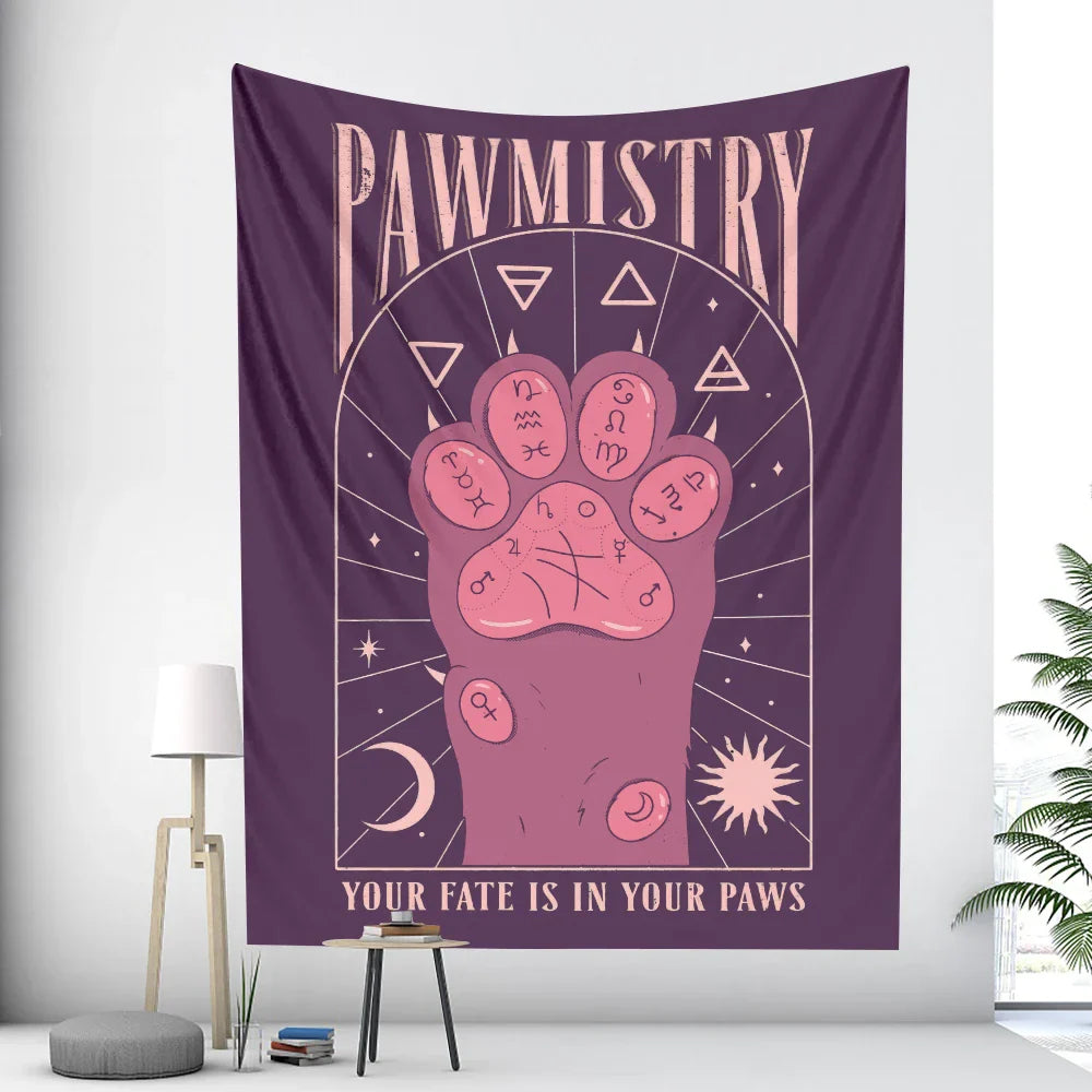 Decobites Tarot Cat Paw Psychedelic Tapestry Hippie Bohemian Bedroom Decor