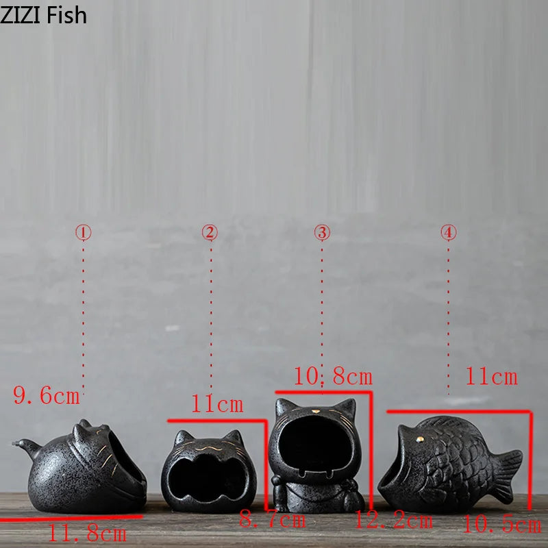 DecorBites™ Cartoon Cat Ceramic Ashtray for Household, Living Room - Large Capacity, Anti-Fly Ash
