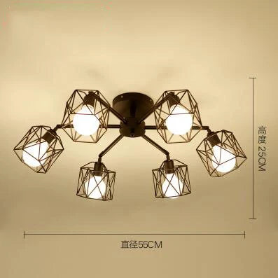 ثريا DecorBites™ ذات القفص الحديدي الأسود: مصباح سقف عصري بتصميم عنكبوت قابل للتعديل