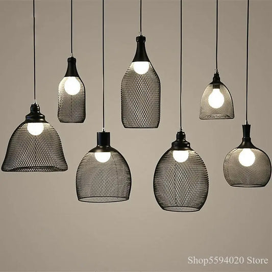 DecorBites™ Industrial Birdcage Chandelier: Retro Iron Net Hanging Lamp for Creative Home Lighting